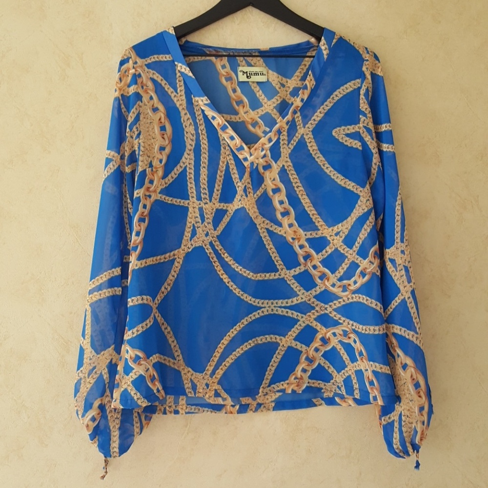Show Me Your MuMu blue and gold chain print top